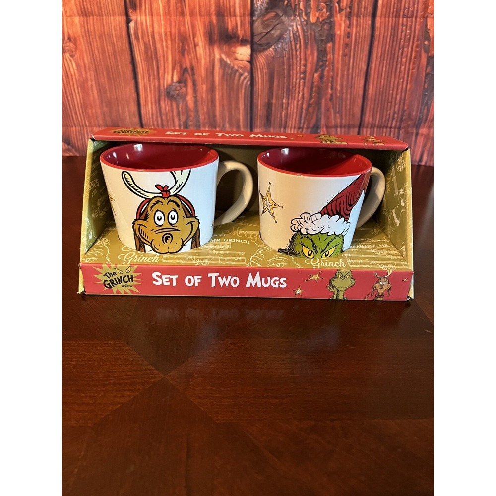 THE GRINCH & MAX The Dog Holiday Christmas‎ 16 oz Coffee Mugs Set 65th Dr. Seuss